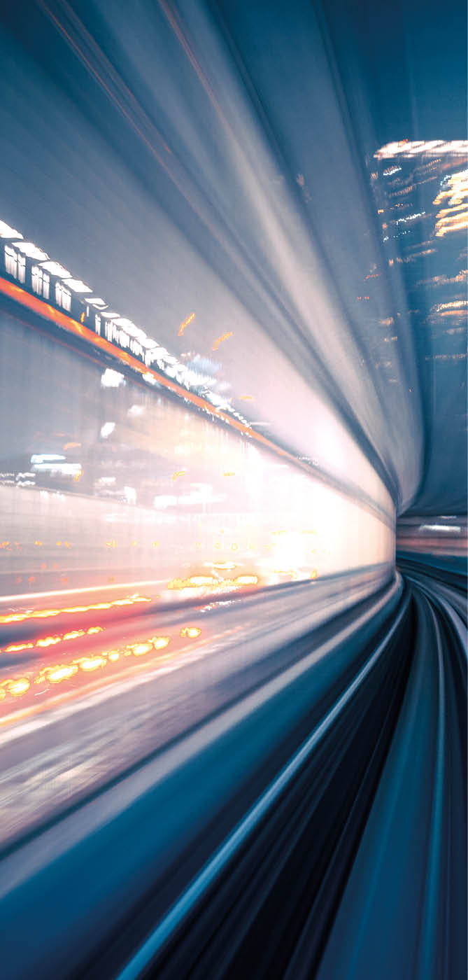 abstract motion-blurred view from the front of a train in Tokio, Japan